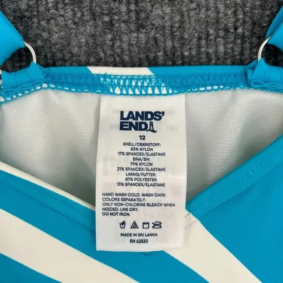 Lands End Tankini Swimsuit Top Womens 12 Blue Striped Built In Bra Underwire - Picture 4 of 8